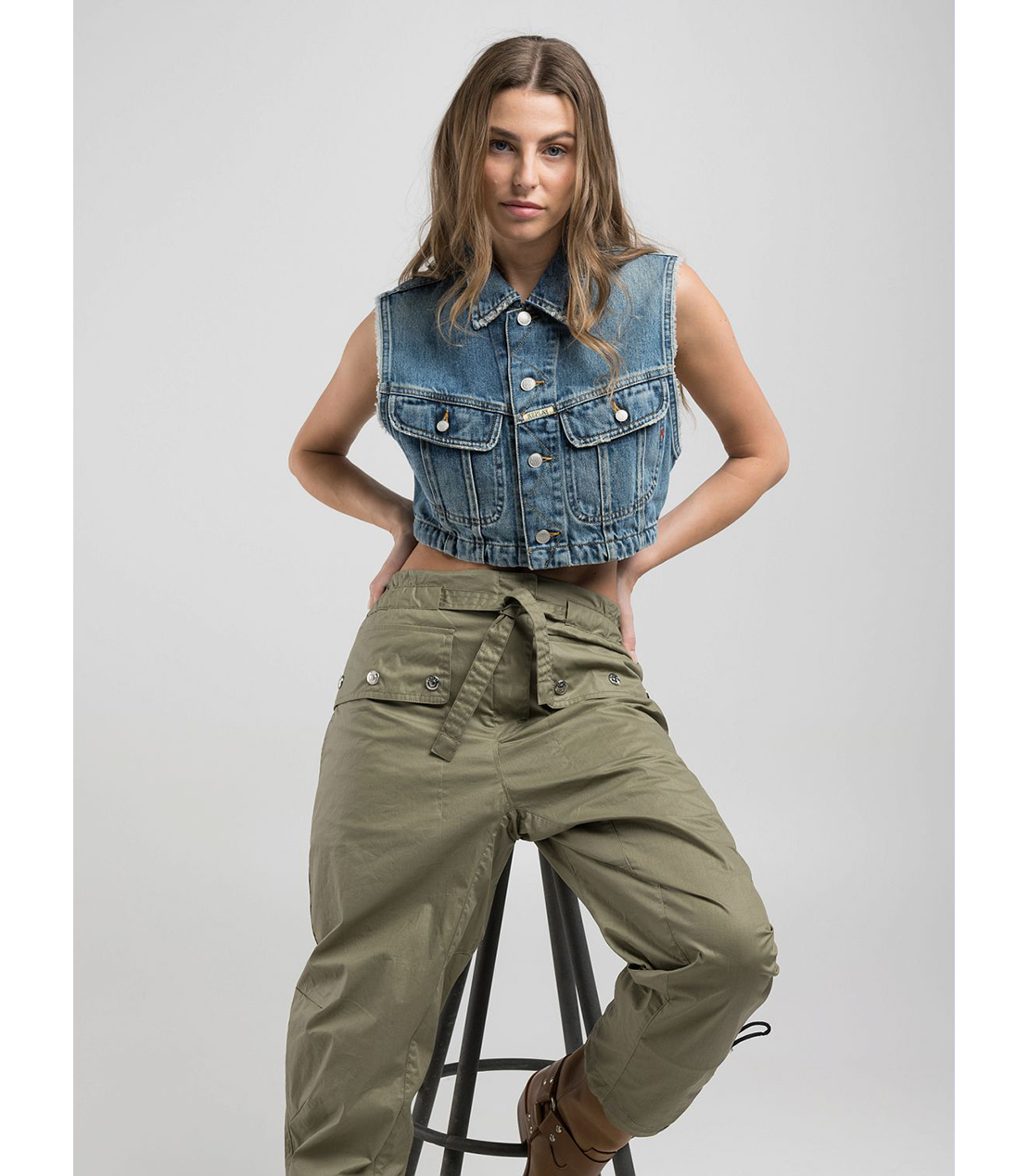 9ZERO1 クロップドデニムベスト 詳細画像 ブルー 4